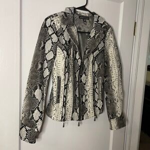 Affliction Snakeskin Print Faux Leather Jacket Biker Moto Edgy Women's Medium